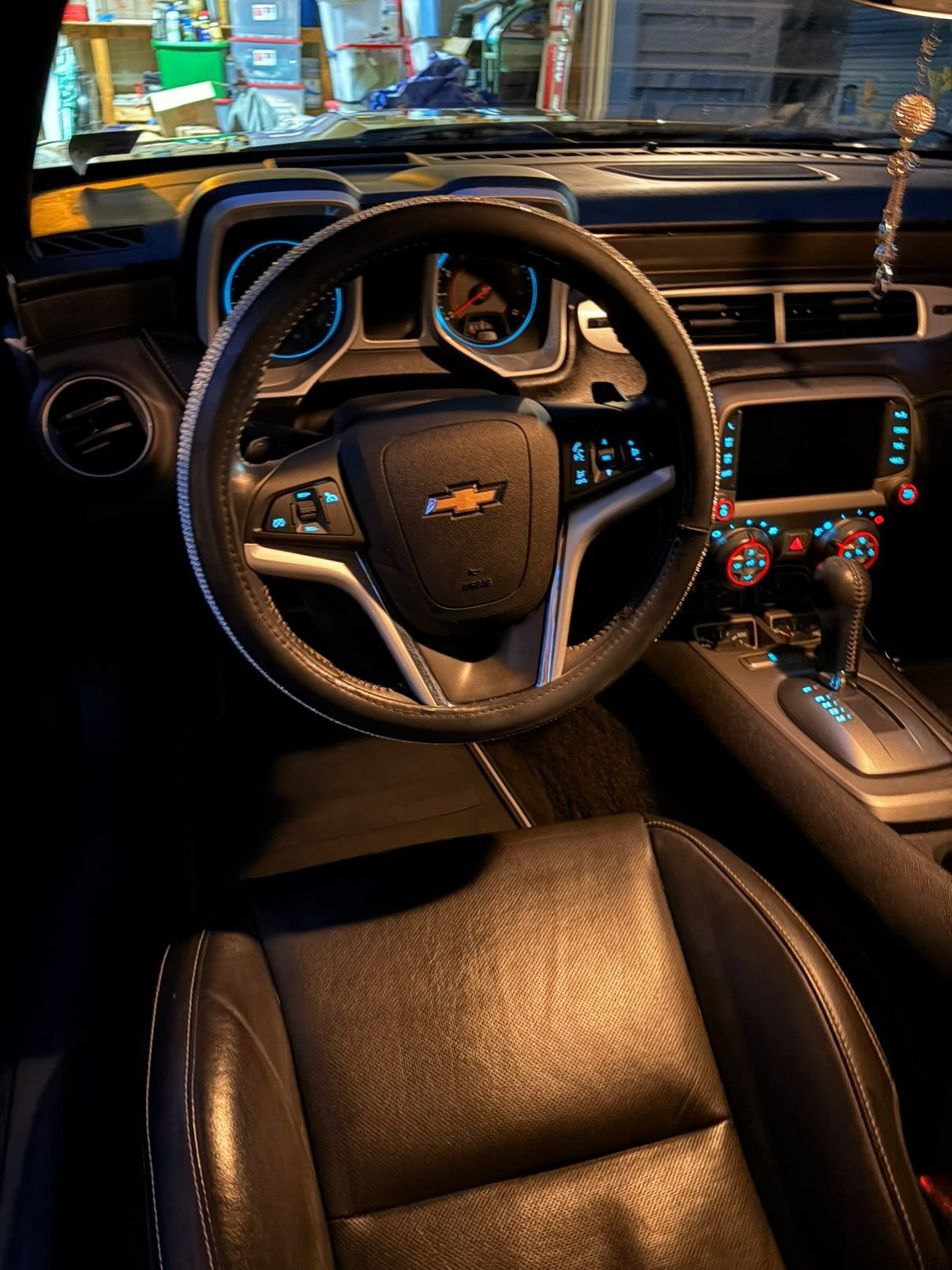 Black Camaro steering wheel and dash